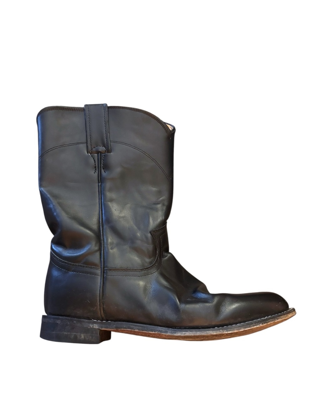 Vintage Justin Black Leather Roper Boots